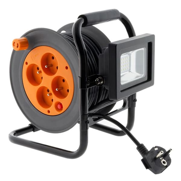 Elutdragare 4 x 2P+T + LED-strålkastare 15m - Orange - Zenitech