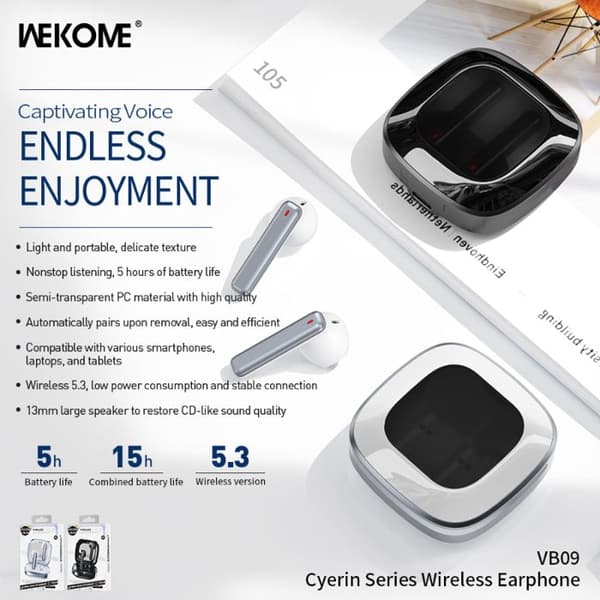 Trådlösa hörlurar - WEKOME - VB09 - Bluetooth V5.3 - Laddningsfodral - In-ear
