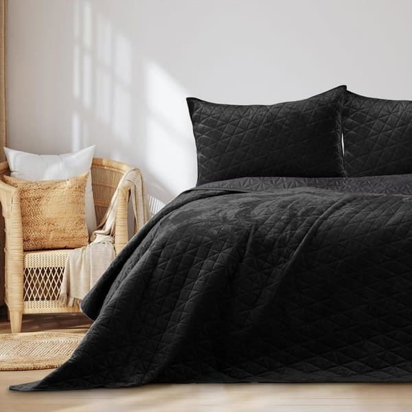 Laila överkast 220x240 cm svart dubbelsidig quiltad sammet 100% polyester