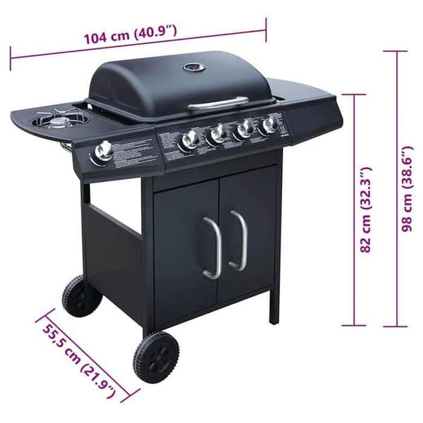 vidaXL gasgrill 4 + 1 kokzon Svart
