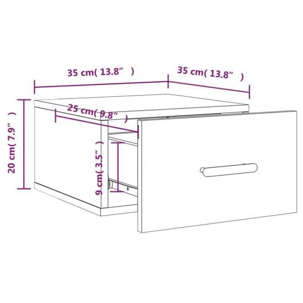 vidaXL Väggsängbord sonoma grå 35x35x20 cm 829848