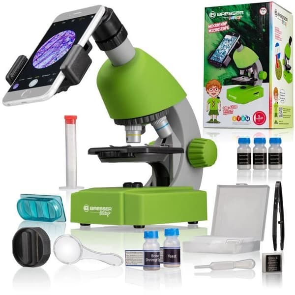Mikroskop 40x-640x - BRESSER JUNIOR - LED-belysning - experimentsats - grön