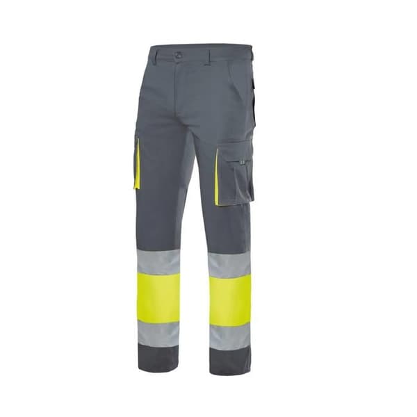 Velilla flerfickors stretcharbetsbyxor - grå/fluo gul