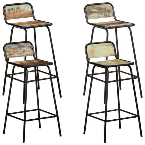 Barstolar - vidaXL - 4-pack - Återvunnet trä - Pulverlackerad stål - 76 cm sitsens höjd