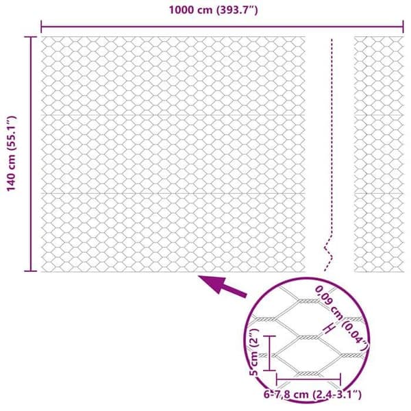 vidaXL Hexagonal stängsel Grå 1,4 x 10 m PVC 42005504