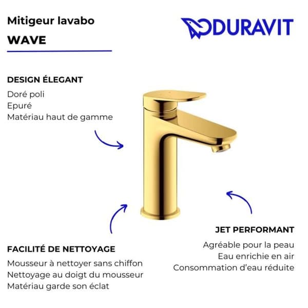 DURAVIT Wave M handfatblandare utan avlopp i polerat guld