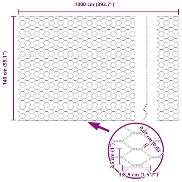 vidaXL Hexagonal stängsel Grå 1,4 x 10 m PVC 42005502