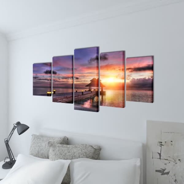 Set med tryckta väggdukar Strand med paviljong 200 x 100 cm