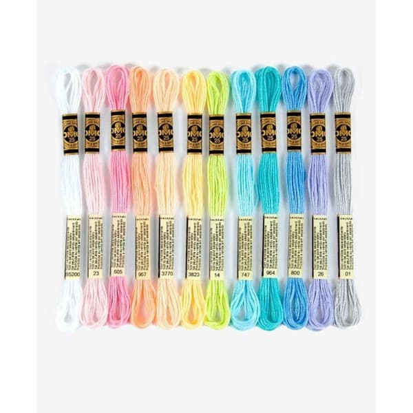 Brodertrådar - DMC - Mouliné Specialtrådssortiment - 12 härvor - 100% bomull - Pastellfärger