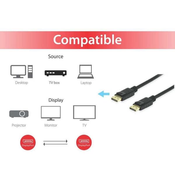 DisplayPort-kabel 2m Svart - UTRUSTNING - HDR, MST