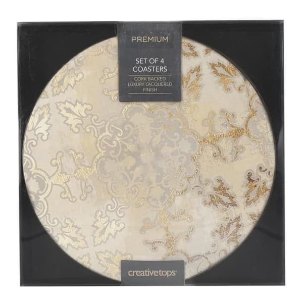 Souseunderlägg - CREATIVE TOPS - Tryck - 12 cm - Kork - Guld - 4 delar