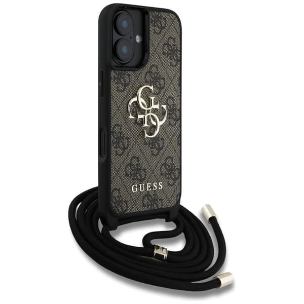 Coque Guess Hardcase 4G Big Logo med snöre för iPhone 16 Plus - Brun