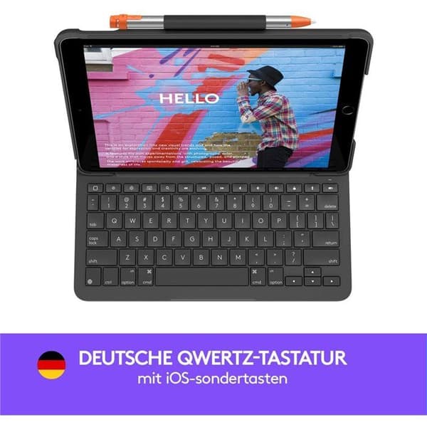 Clavier Slim Folio - LOGITECH - QWERTZ Tysk - Bluetooth - Grafit - Kompatibel med iPad