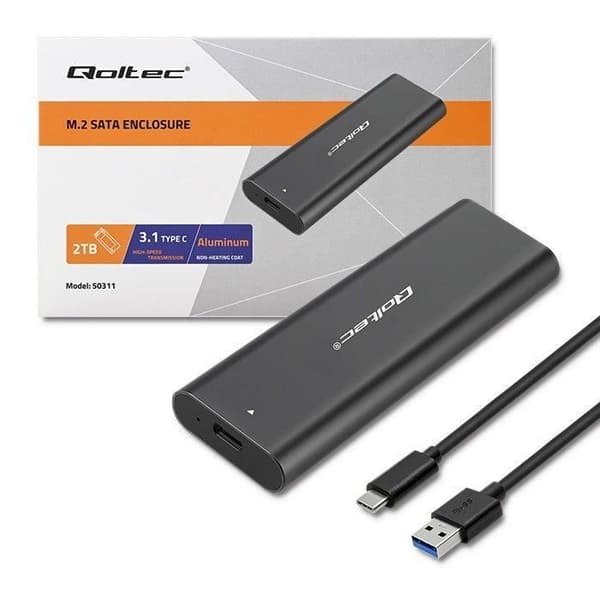 Inneslutning - Qoltec - M2 SATA SSD - USB Typ C - 2 To - 6 Gb/s