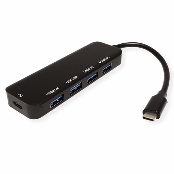 USB-hub - VALUE - 4 portar Typ A - 1 port Typ C - USB 3.2 Gen 1 - Ladda PD