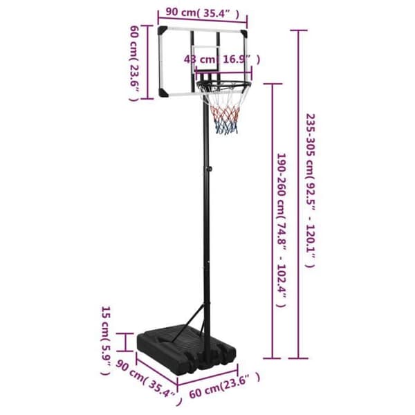 vidaXL Basketställ Transparent 235-305 cm Polykarbonat 93654
