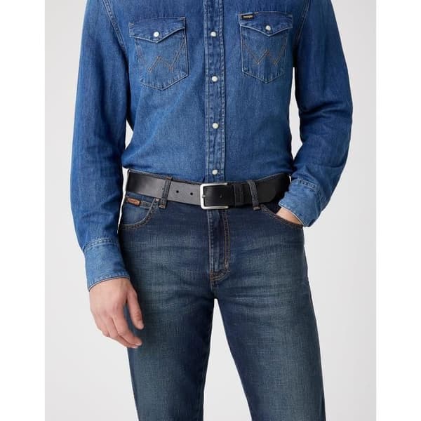 Bälte - WRANGLER - Strukturerad - Anilinläder - Borstat silverspänne - Svart