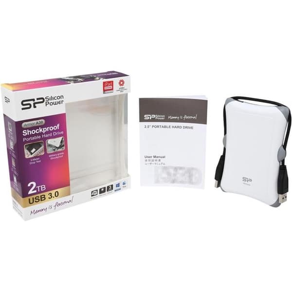USB 3.0 A30 extern hårddisk - SILICON POWER - 2 TB - Vit - Bärbar - 2,5"