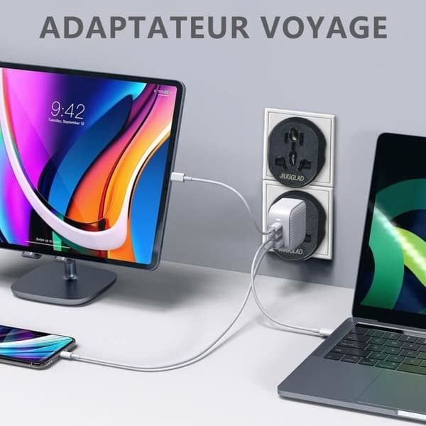 Reseadapter - JIUGGLAD - UK till EUR - Pack om 2 - Säker - Universell