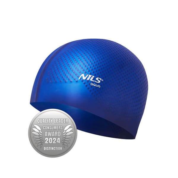 Badmössa i silikon - NILS AQUA - Mörkblå - Hydrodynamisk - Antislip-nubbar - 100% silikon