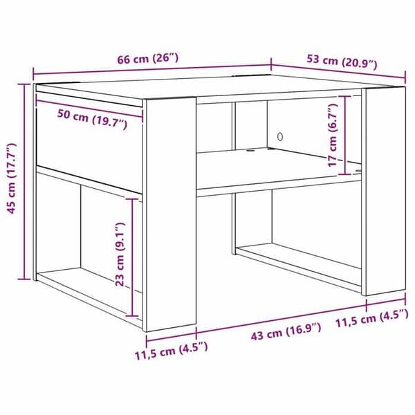 Soffbord - VIDAXL - 66 x 53 x 45 cm - Rökek - Ingenjörsträ - Rektangulär