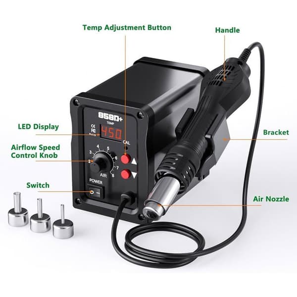 Luftvärmepistol - SHENZHEN DINGGONG ELECTRONIC - 858D - 700 W - PID-kontroll - 100–450 °C
