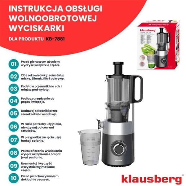 Saftpress - KLAUSBERG - KB-7881 - Vertikal - Monovis - Grå