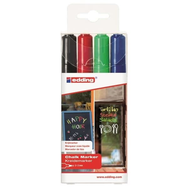 Flytande kritor - EDDING - E4095 - 4-pack - Standardfärger