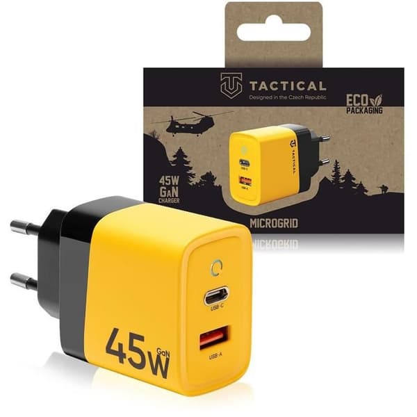 Laddare - TACTICAL - Microgrid GaN 45W - Gul - USB-C - Snabbladdning