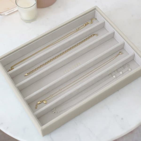 Smyckeslåda - STACKERS - 75605 - Havre (beige) - Grå sammetfoder - Storlek M
