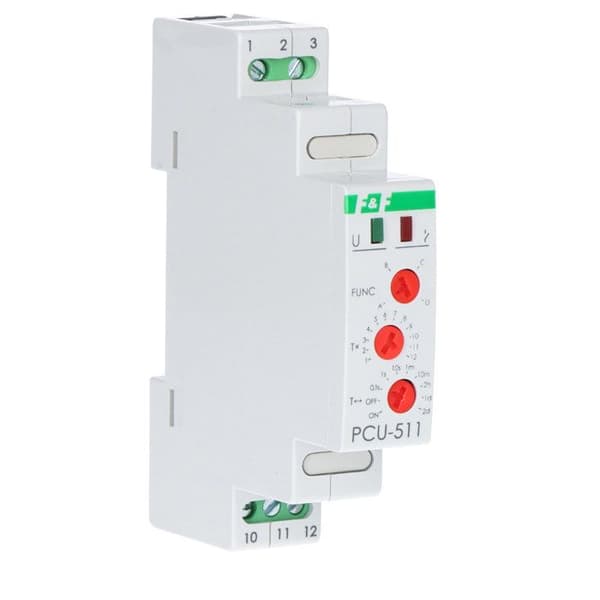 Tidsrelä multifunktion PCU-511, kontakter: 1P, U=230V, I=10A, 1 modul