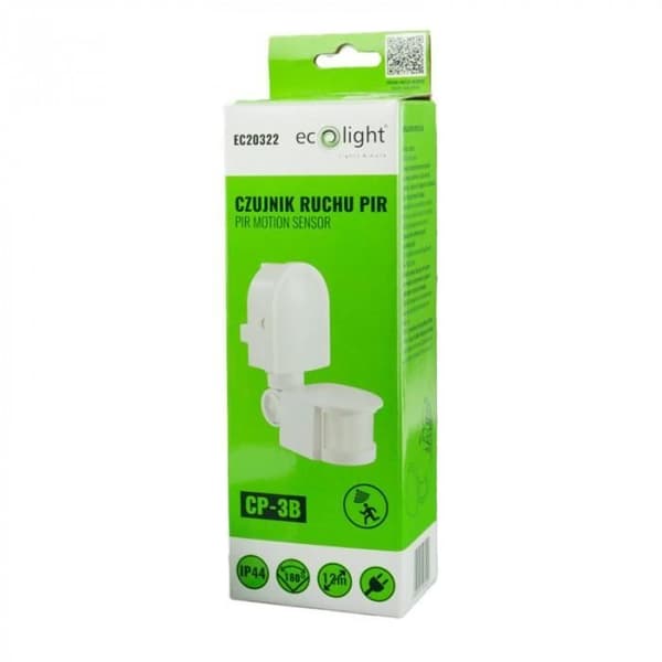Rörelsedetektor - ECOLIGHT - CP-3B - Vit - PIR - 12m - 180°