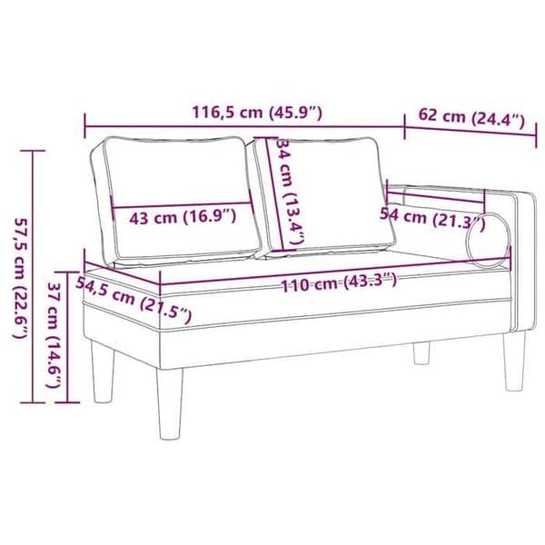 vidaXL Chaise longue med mörkgrå kuddar tyg 4007580