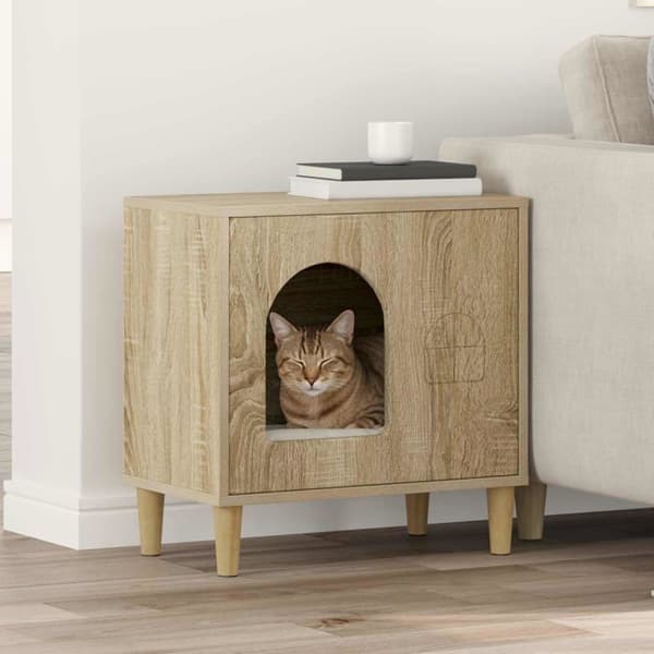 Modern katt hus - vidaXL - Sonoma - 51x30x52 cm - Ingenjörsträ - Rektangulär design - Montering krävs