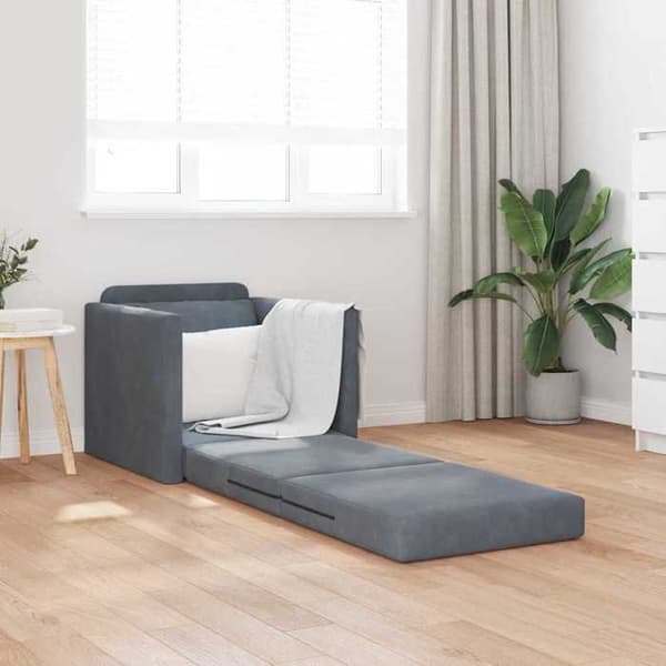 Soffa för sol, konvertibel i sammet 74x77x81 cm mörkgrå