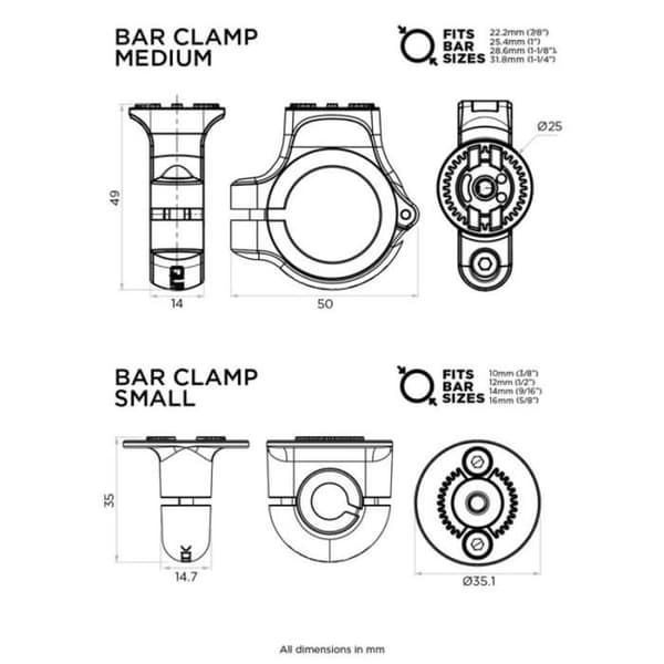 Base för styrlåsningsstöd QUAD LOCK 360 - medium