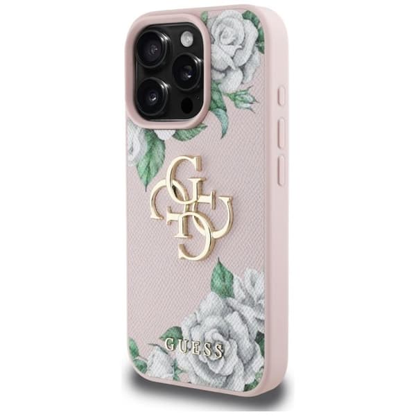 Coque Guess Hardcase 4G Grained Roses Big Logo för iPhone 16 Pro Max - Rosa