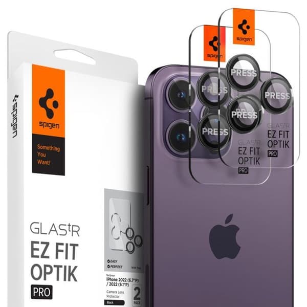 Glas för kamera - SPIGEN - EZ FIT - iPhone 14 Pro/Max - Förpackning med 2 - Svart