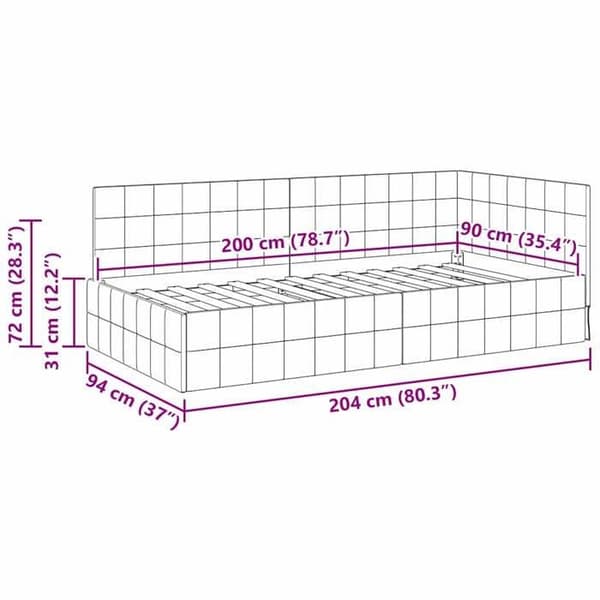 vidaXL Hörnsängram Blå 90 cm x 200 cm Sammet 42016387