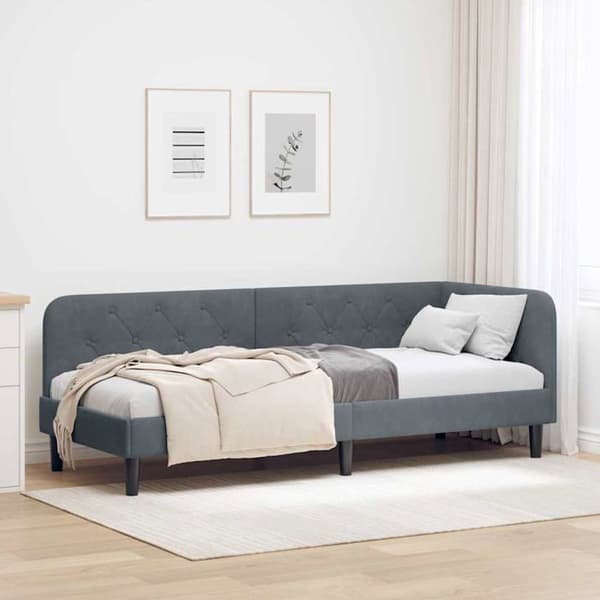 Vinkelsängram i sammet - vidaXL - Mörkgrå - 80x200 cm - L-format design - Mångsidig bäddsoffa - Ribbram