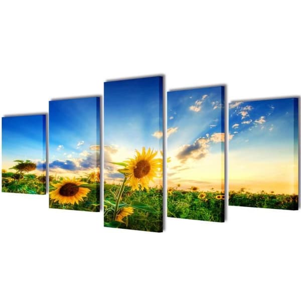 Set av tryckta väggdukar Solrosor 200 x 100 cm