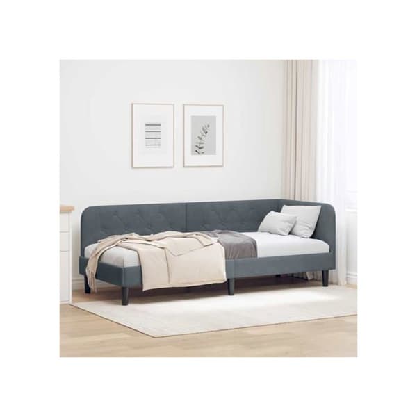 Vinkelsängram i sammet - vidaXL - Mörkgrå - 80x200 cm - L-format design - Mångsidig bäddsoffa - Ribbram