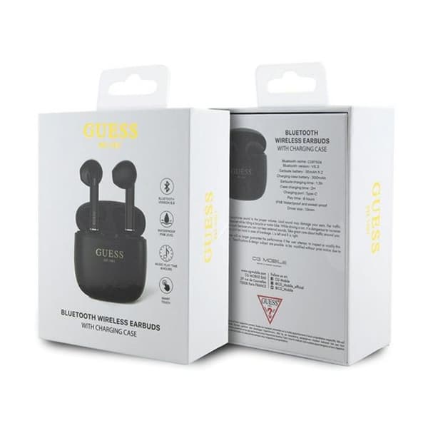 Guess True Wireless Script Logo BT5.3 - TWS hörlurar + laddningsfodral (svart)