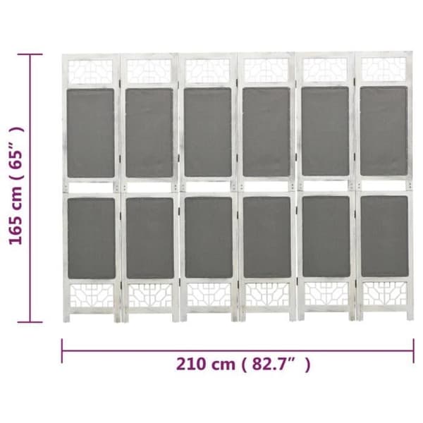 vidaXL 6-Panel Rumsavdelare Grå 210x165 cm Tyg