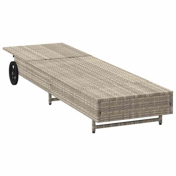 Lounge stol - Ljusgrå - Flätad resin - Justerbart ryggstöd - Inbyggda hjul