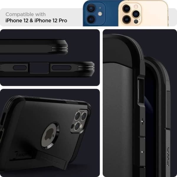 Fodral - Spigen - Tuff rustning - Stötsäker - Kompatibel iPhone 12/12 Pro - Svart