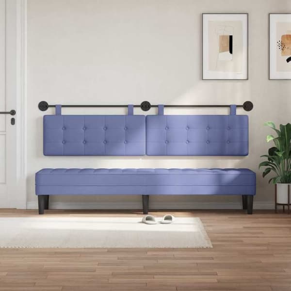 vidaXL Väggmonterad sänggavel Blå denim Tyg 42032002