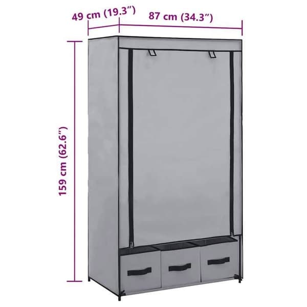vidaXL Garderob Grå 87 x 49 x 159 cm Tyg