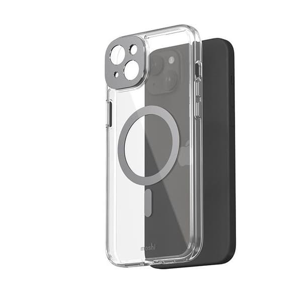 Baksida - MOSHI - iPhone 15 Plus - MagSafe-ring - Aluminiumkropp skyddar objektiv - 3-lagers anti-gulning