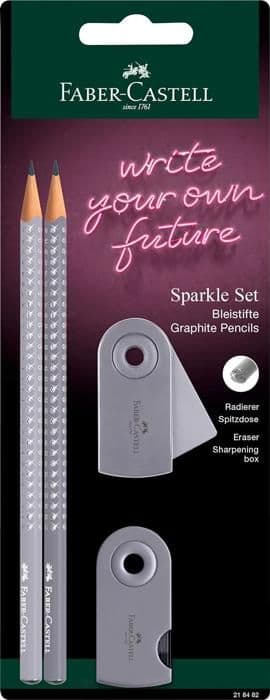 Faber-Castell Sparkle Set - 2 x kritor, 1 x sudd, 1 x pennvässare - Grå set